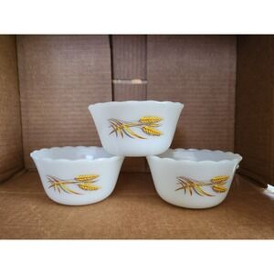 Lot of 3‎ Vintage Anchor Hocking Fire King Wheat Pattern Milk Glass Dessert Cups